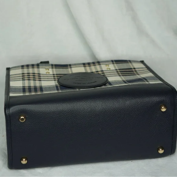 Coach Navy and Cream Plaid Satchel - Picture 7 of 7